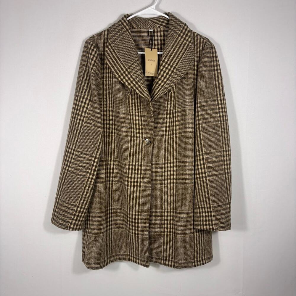 NWT Utcoco Collection Classic Brown &Tan Plaid Jacket Size Large T1